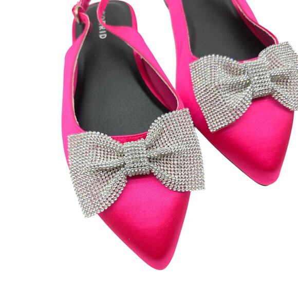 Torrid Embellished Bow Pointed Toe Slingback Ballet Flats Size 9.5 New Hot Pink - Picture 2 of 11